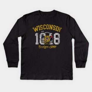 Vintage Wisconsin Badger State Kids Long Sleeve T-Shirt